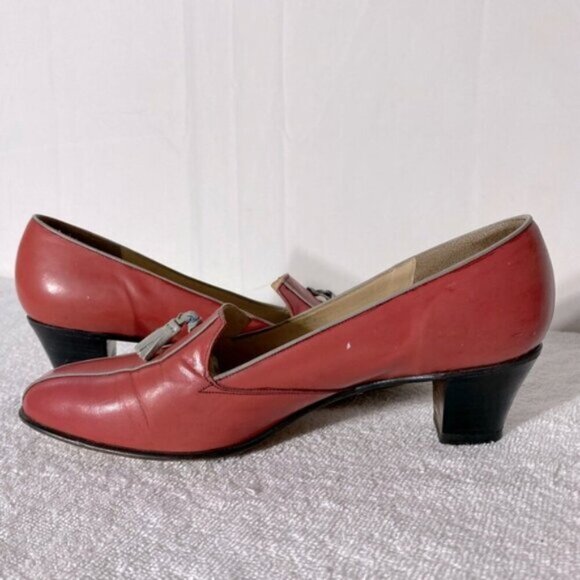 Vintage Barker Coral Leather Slip On Low Heel Loafers W Grey Tassels 9 - Picture 14 of 16